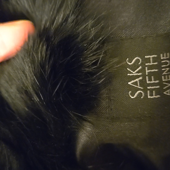 Saks Fifth Avenue Real Rabbit Fur collared black zip up down vest with collar